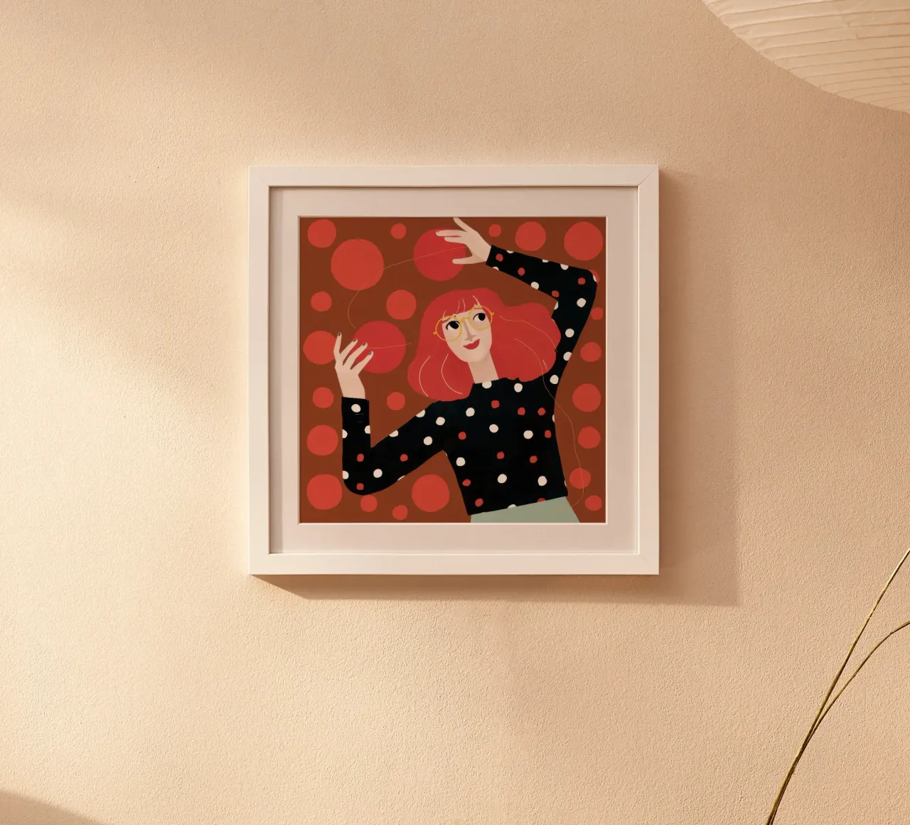 Ballo gioioso a pois poster con telaio in alluminio da Bara Suara