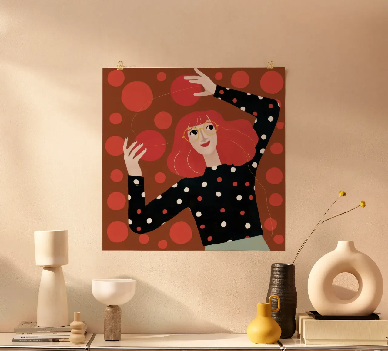 Ballo gioioso a pois poster con telaio in alluminio da Bara Suara
