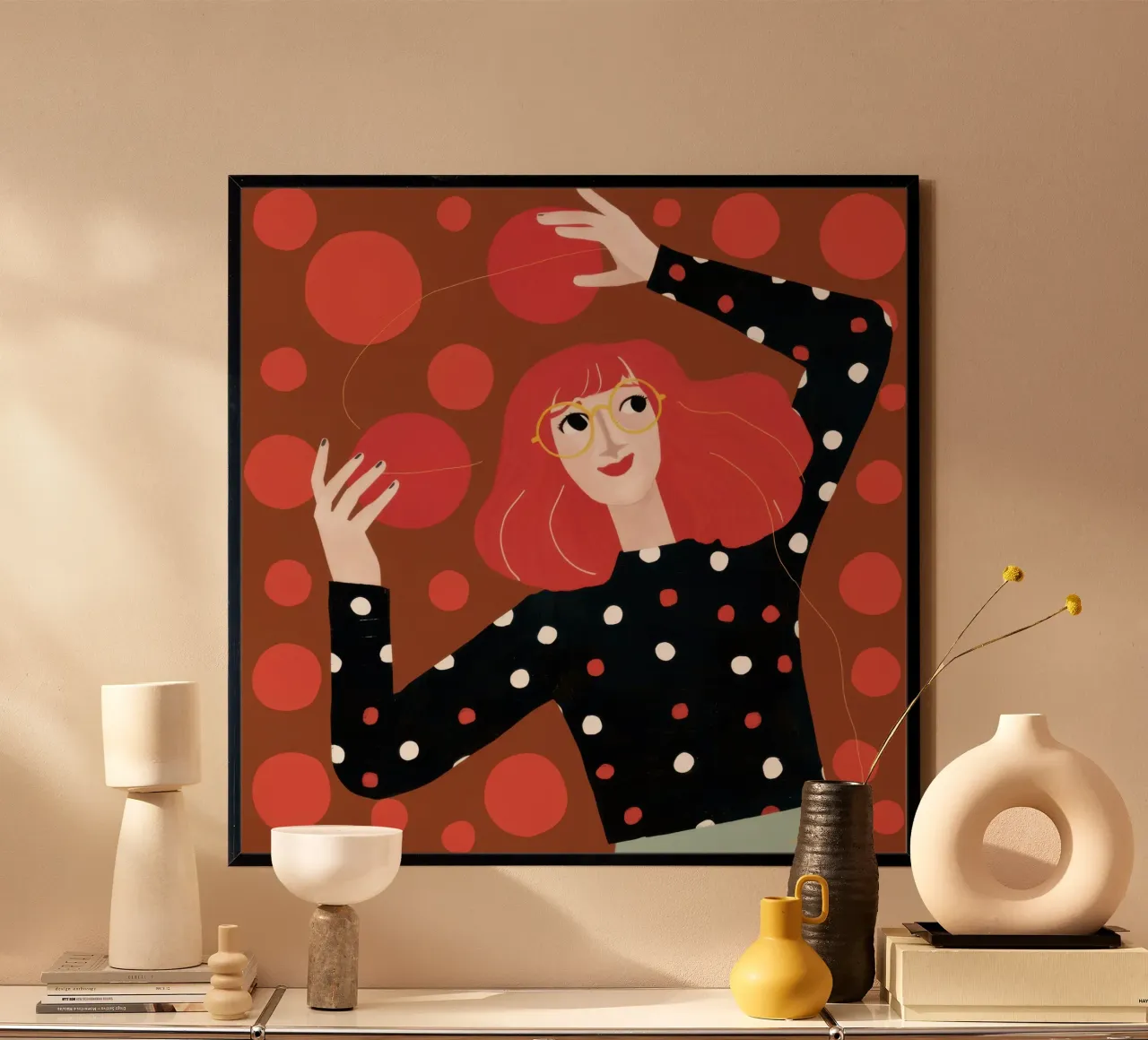 Ballo gioioso a pois poster con telaio in alluminio da Bara Suara