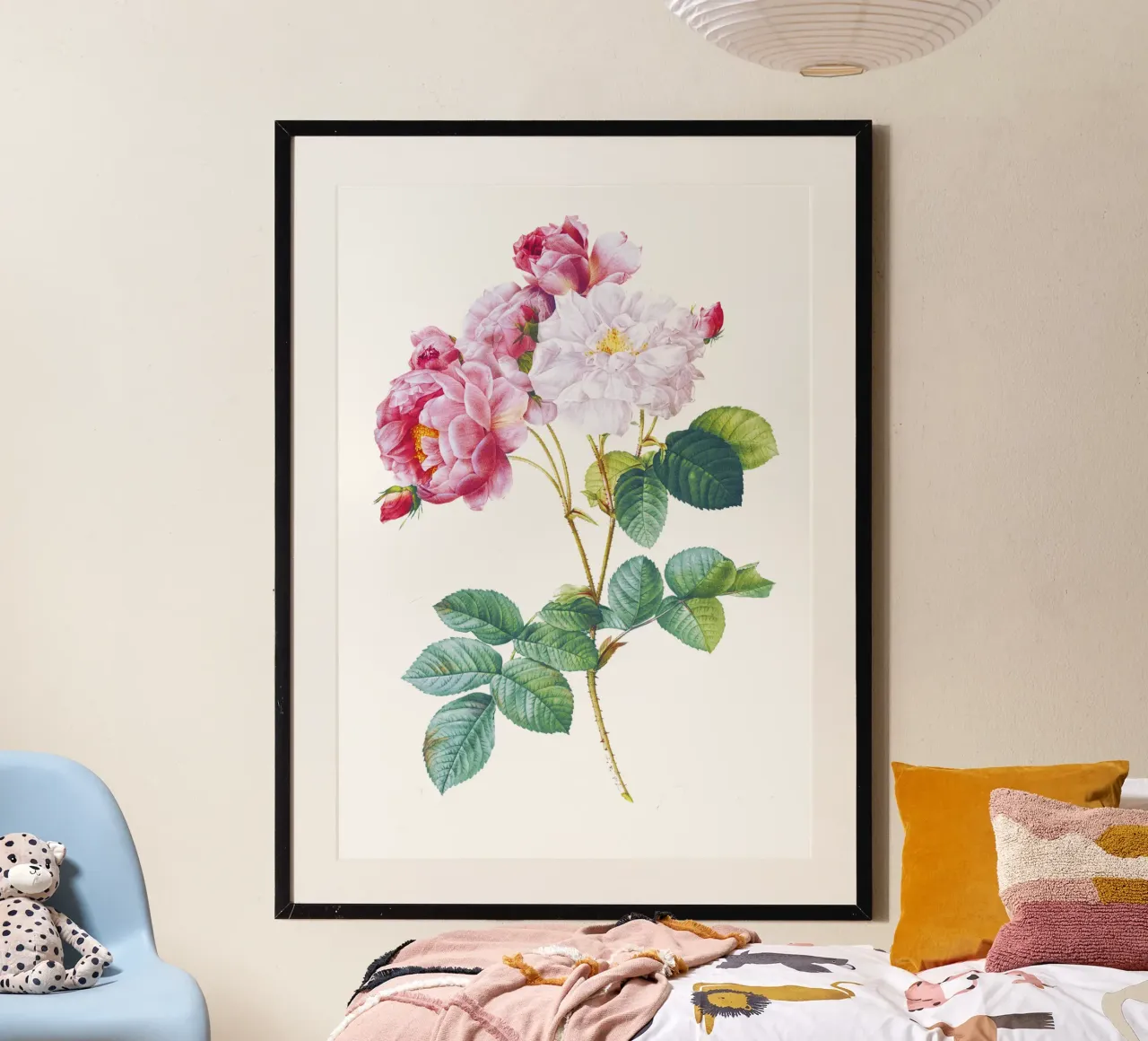 Rosa × damascena (Rosaio) da Les Roses di Pierre-Joseph poster con telaio in legno da Classic Art Prints