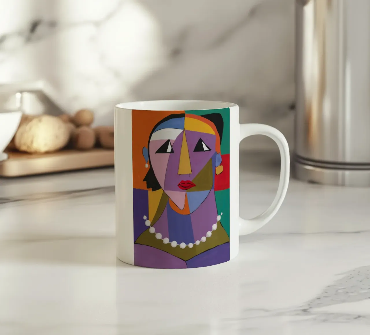 Ritratto geometrico con perle tazza in ceramica da Snow Mist