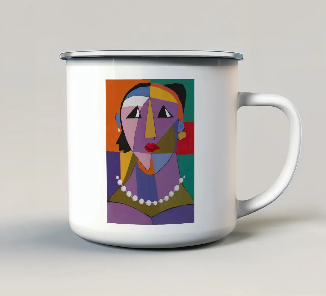 Ritratto geometrico con perle tazza in smalto da Snow Mist