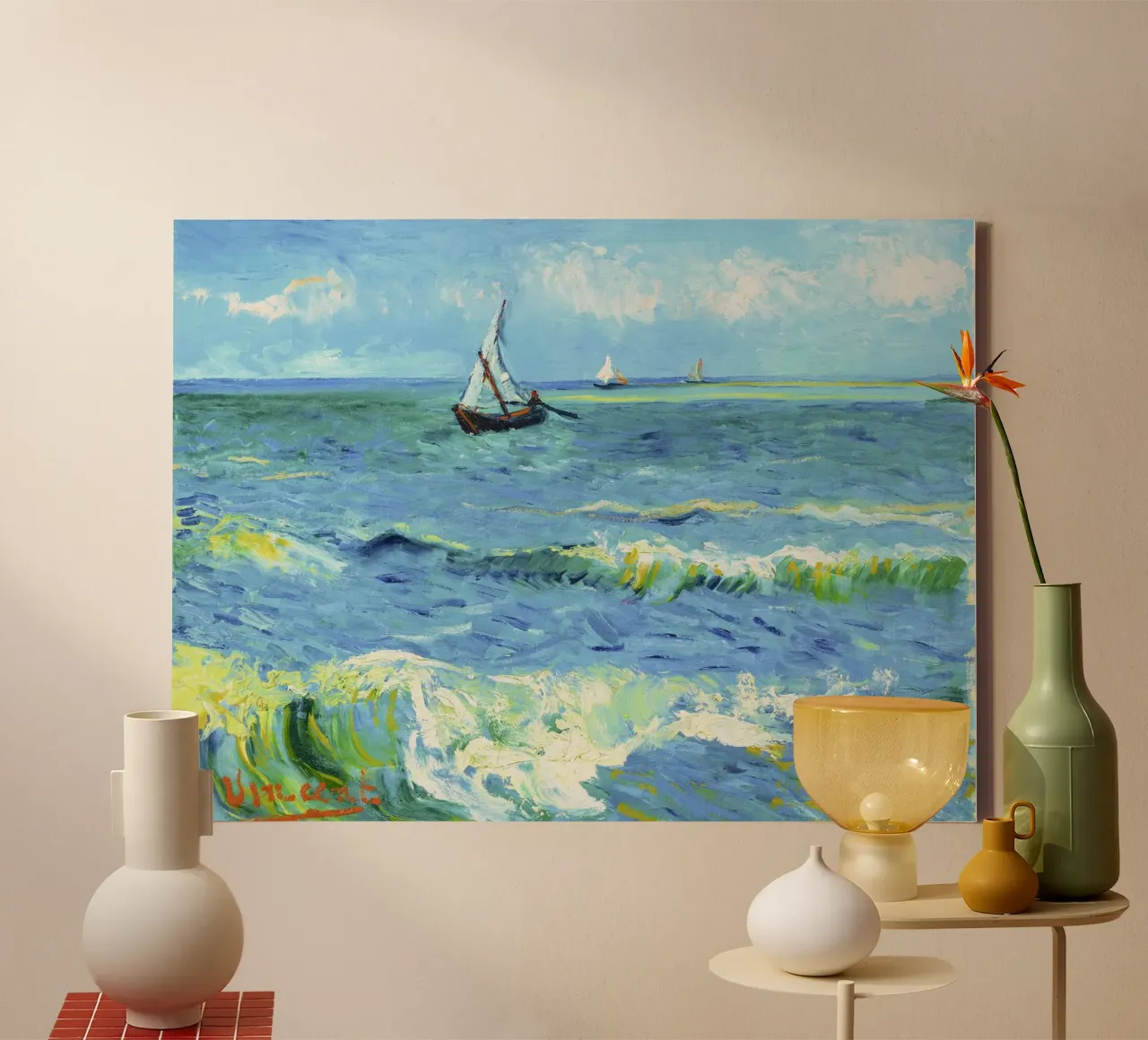 Barche da pesca sulla spiaggia di Les Saintes-Maries-de-la-Mer b tela con Cornice a cassetta da Classic Art Prints