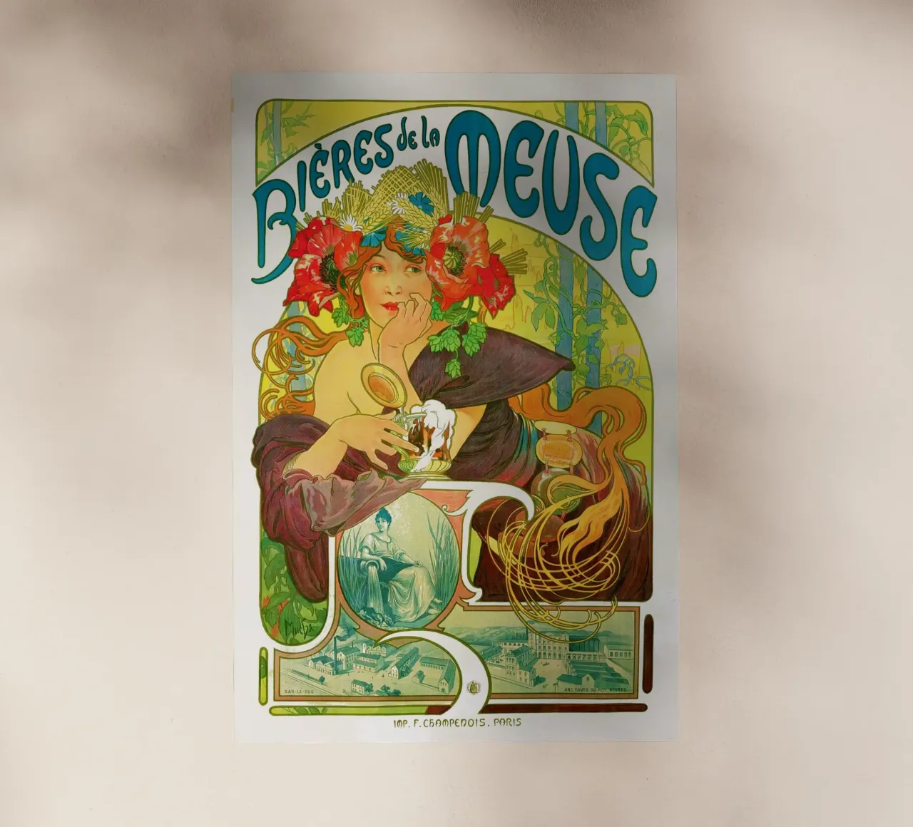 Bières de la Meuse di Alphonse Mucha pellicola backlit da Venus Art