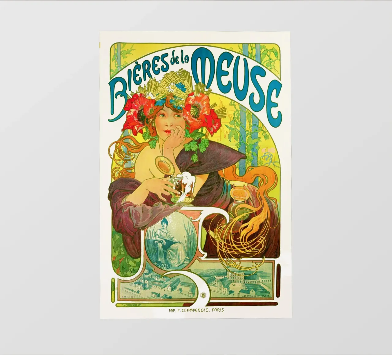 Bières de la Meuse di Alphonse Mucha pellicola backlit da Venus Art