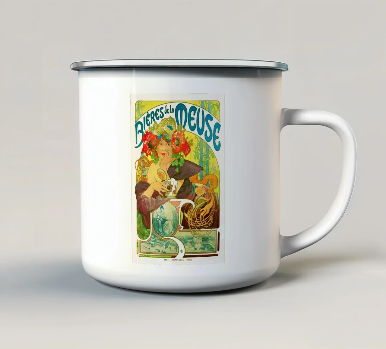 Bières de la Meuse di Alphonse Mucha tazza in smalto da Venus Art