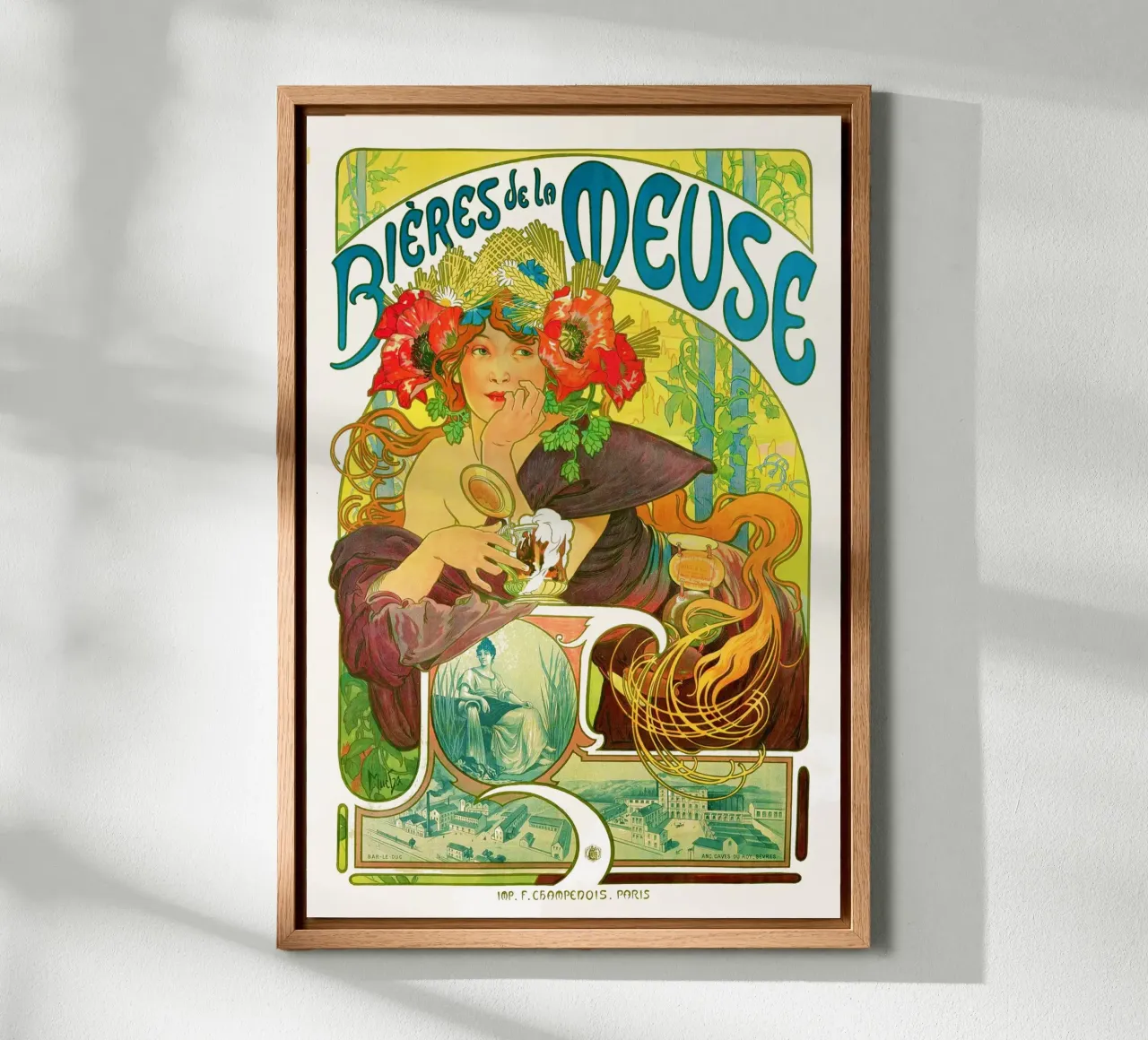 Bières de la Meuse di Alphonse Mucha tela con Cornice a cassetta da Venus Art