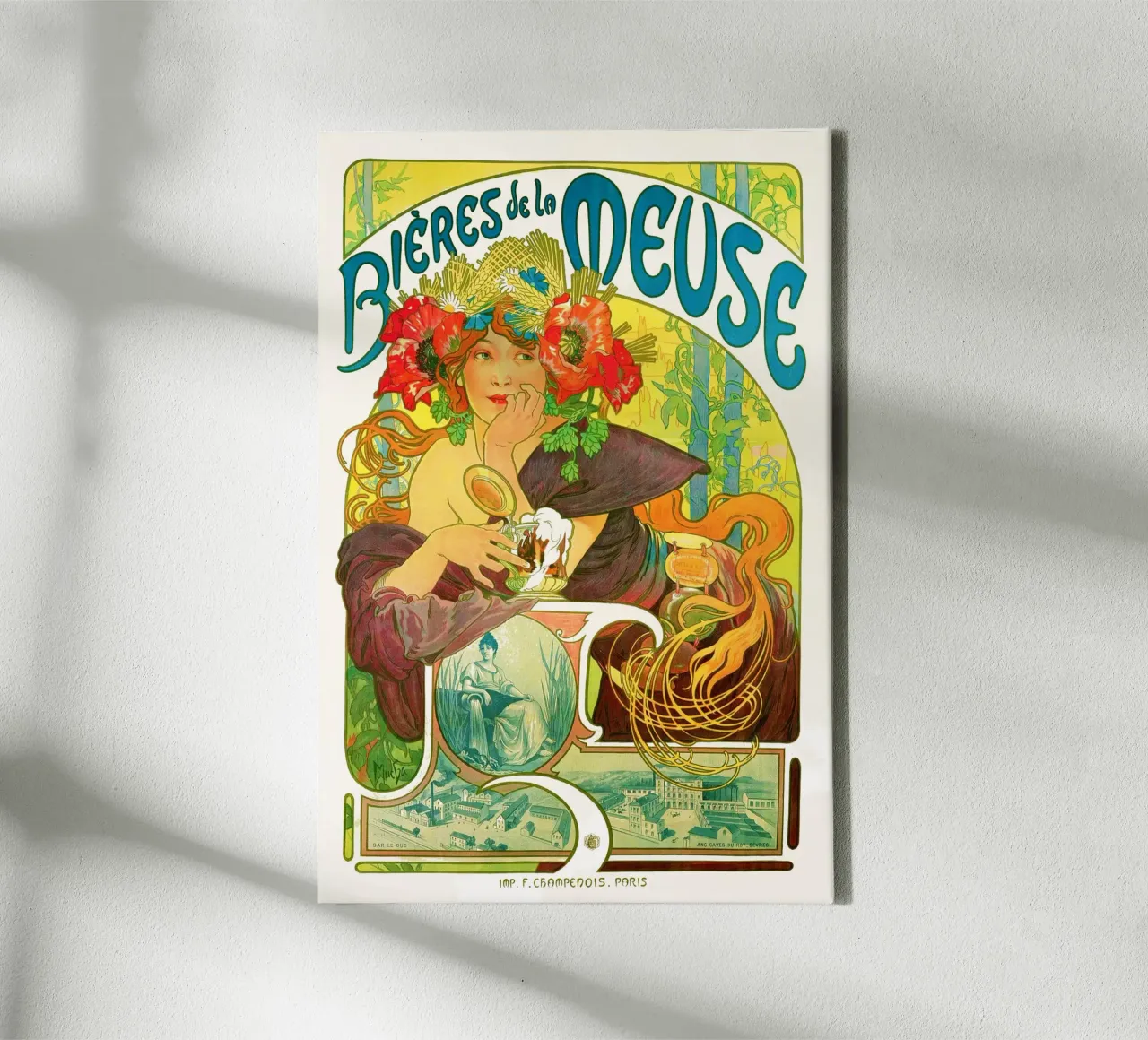 Bières de la Meuse di Alphonse Mucha tela con Cornice a cassetta da Venus Art