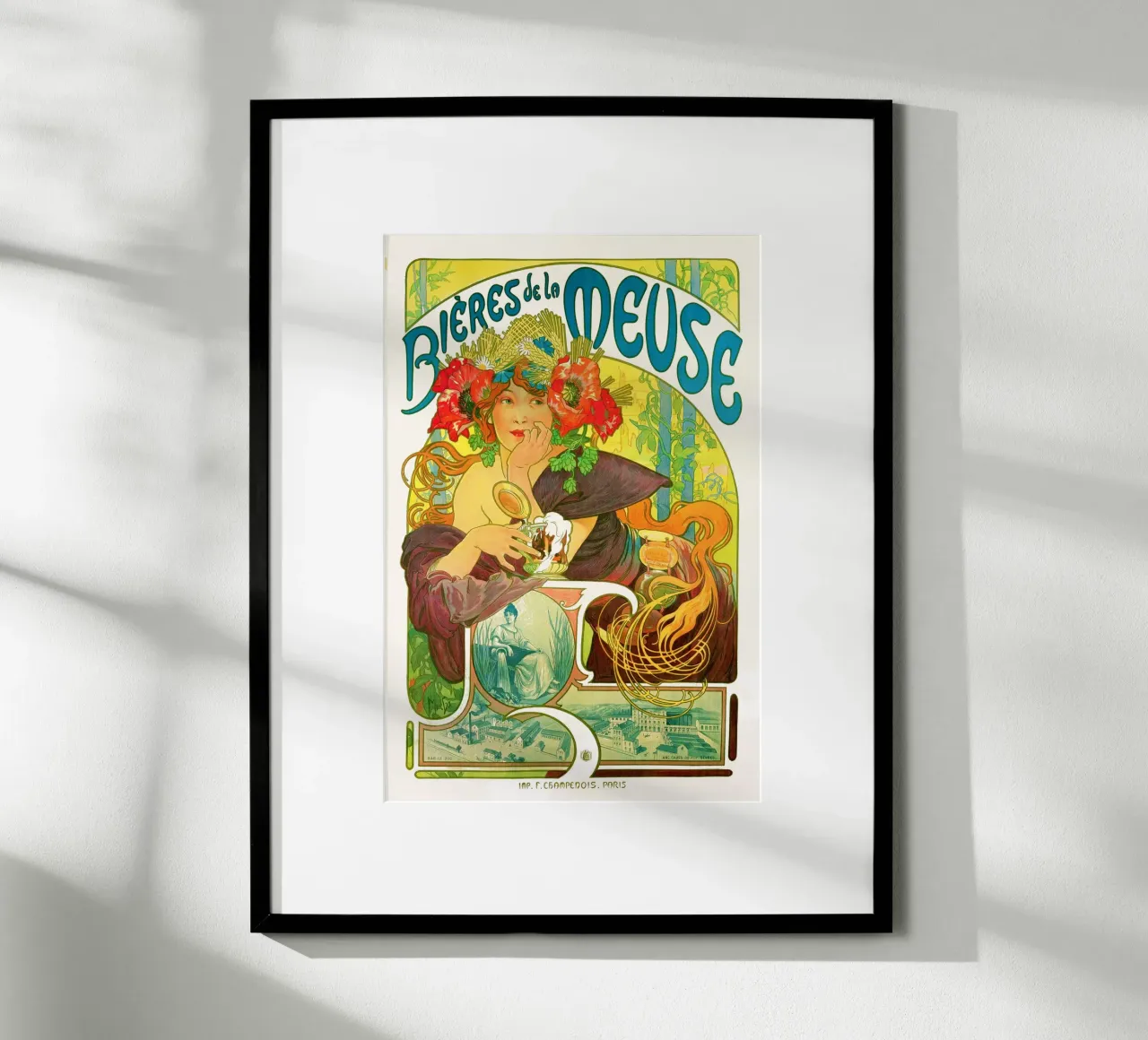 Bières de la Meuse de Alphonse Mucha poster con marco de aluminio de Venus Art