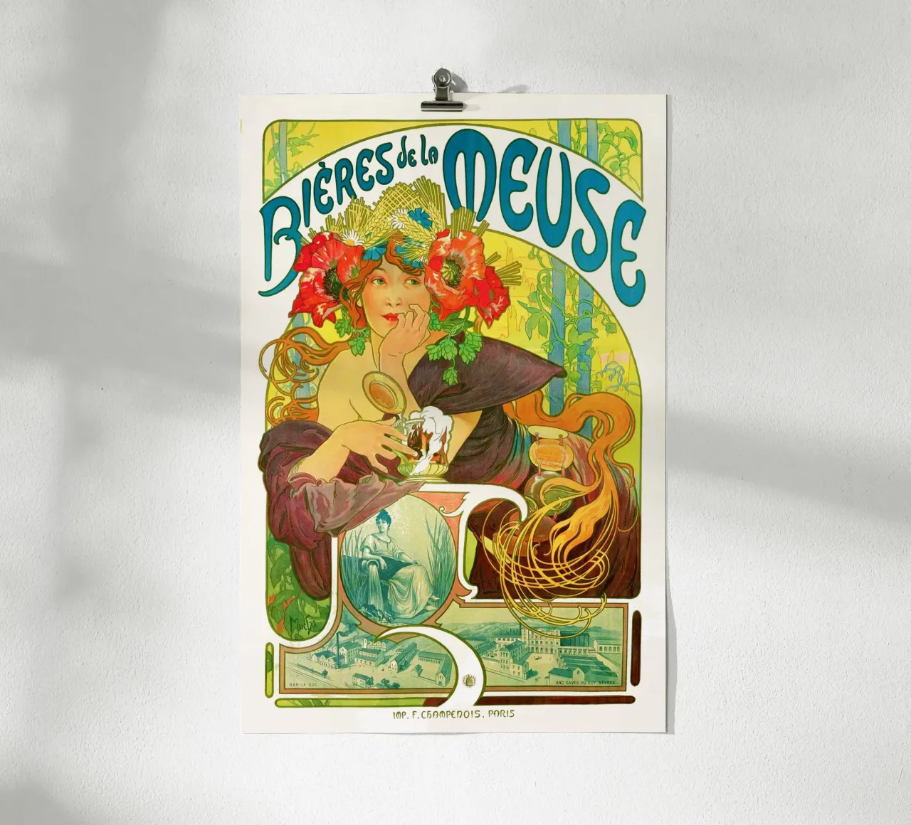 Bières de la Meuse de Alphonse Mucha poster con marco de aluminio de Venus Art