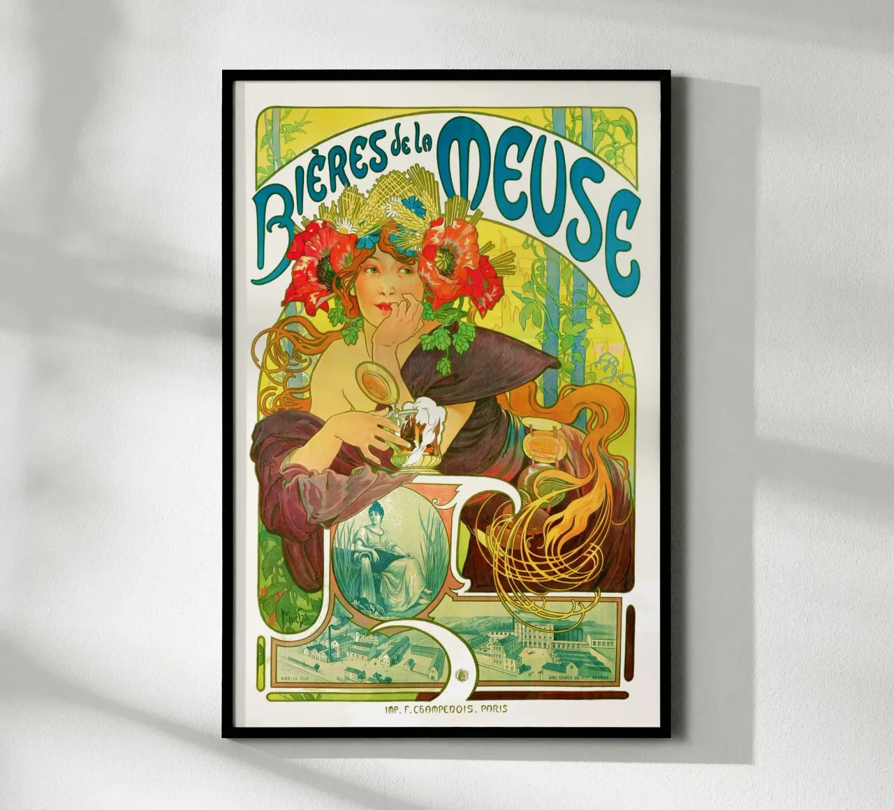 Bières de la Meuse de Alphonse Mucha poster con marco de aluminio de Venus Art
