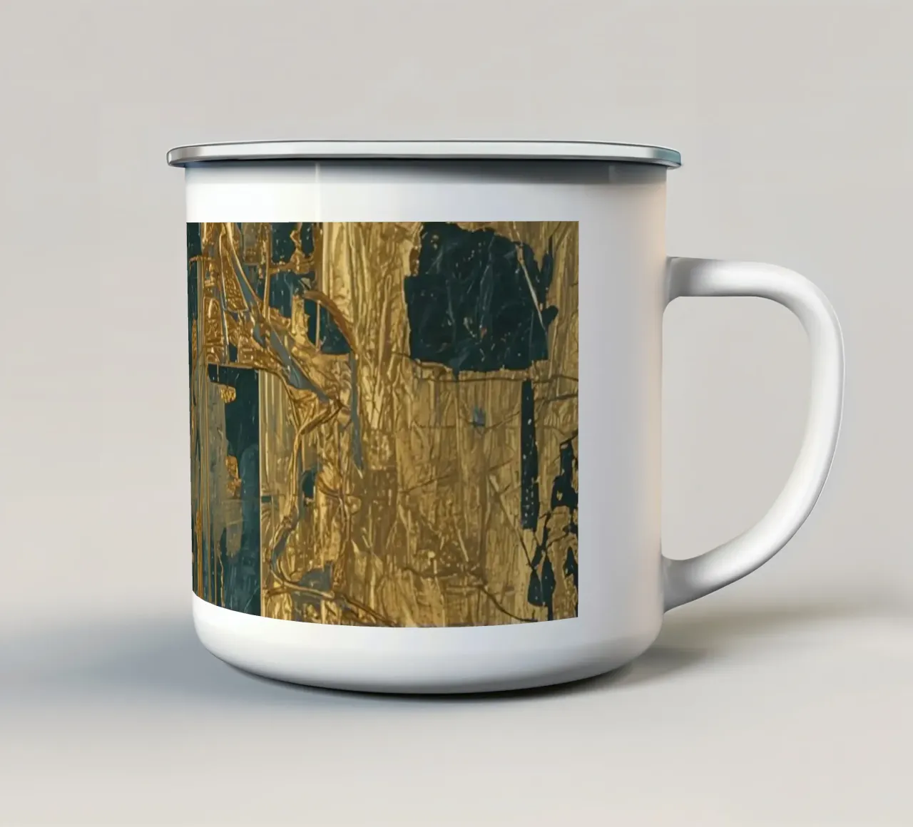Pittura astratta con texture verde acqua e oro tazza in smalto da DesignDoodle