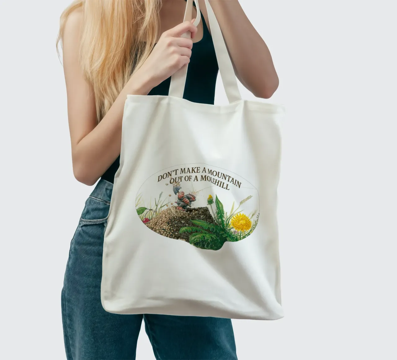 DON´T MAKE A MOUNTAIN OUT OF A MOLEHILL borsa in juta da Vintage Van Gogh