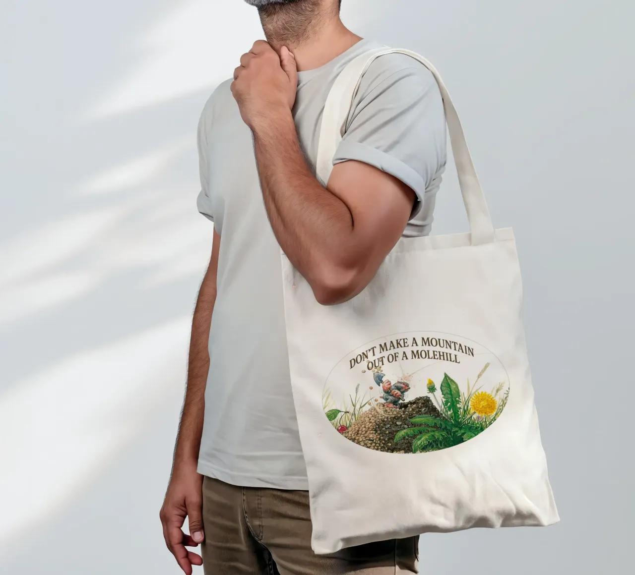 DON´T MAKE A MOUNTAIN OUT OF A MOLEHILL borsa in juta da Vintage Van Gogh