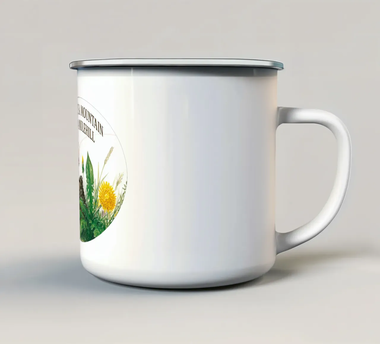 DON´T MAKE A MOUNTAIN OUT OF A MOLEHILL tazza in smalto da Vintage Van Gogh