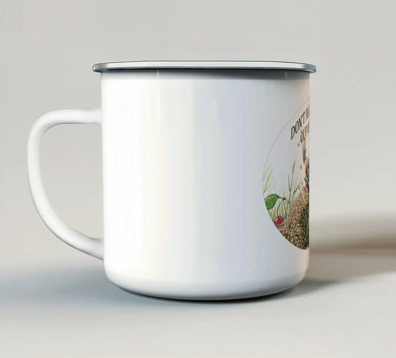 DON´T MAKE A MOUNTAIN OUT OF A MOLEHILL tazza in smalto da Vintage Van Gogh