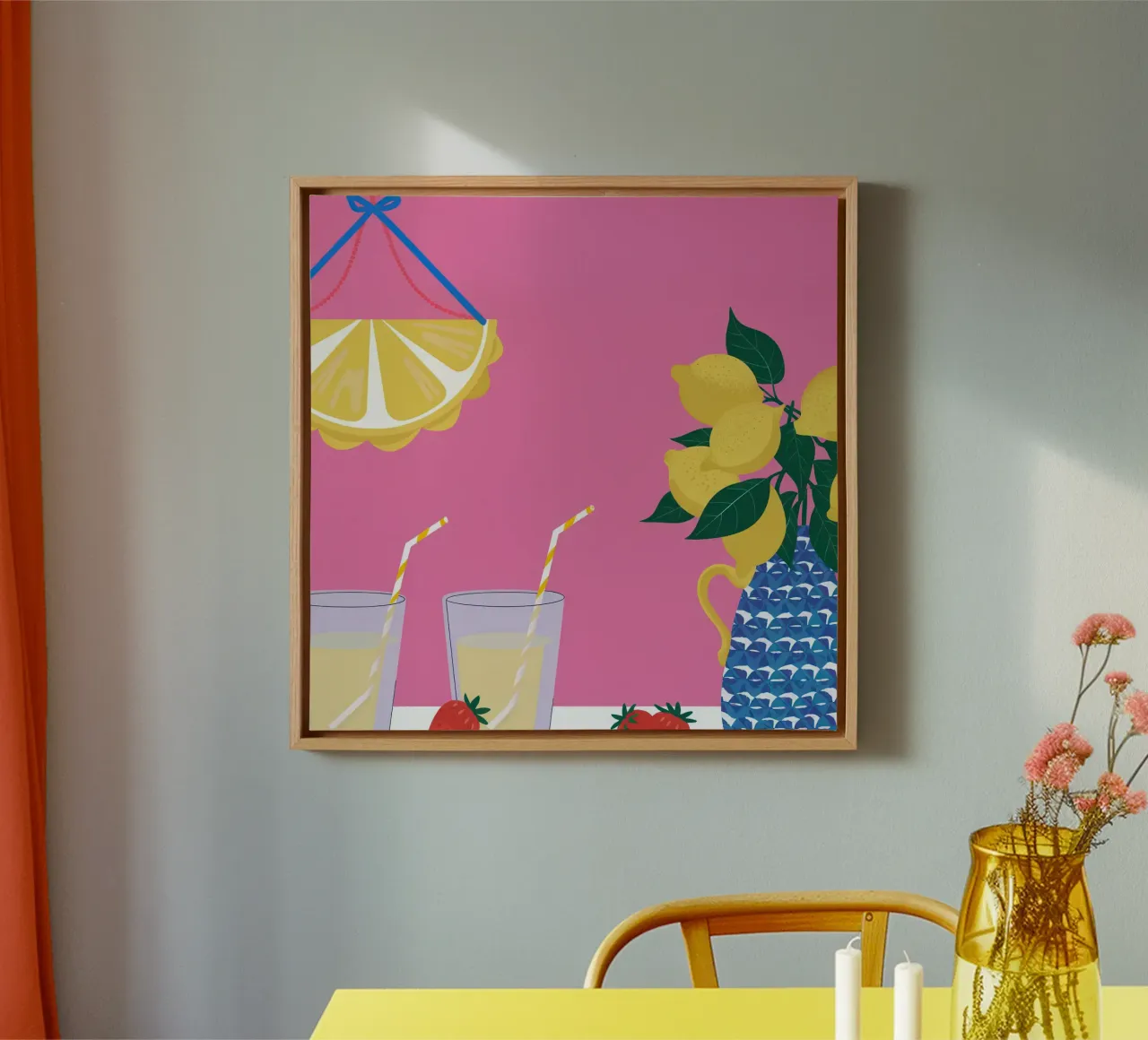 Roze limonade canvas met Baklijst van Bruce Juice