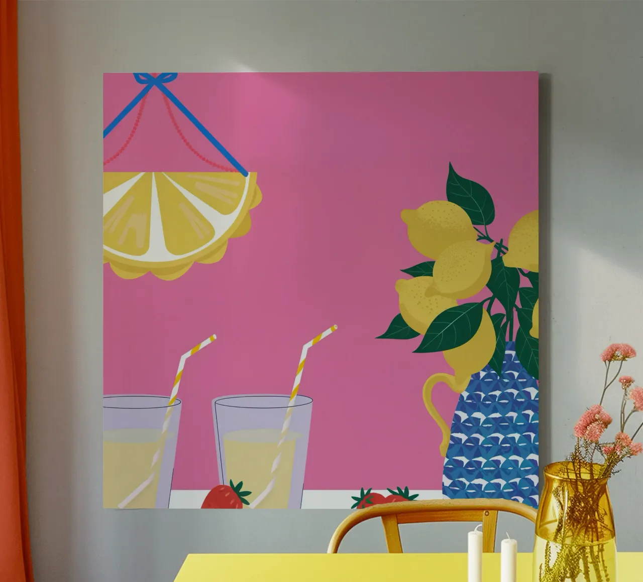 Roze limonade canvas met Baklijst van Bruce Juice