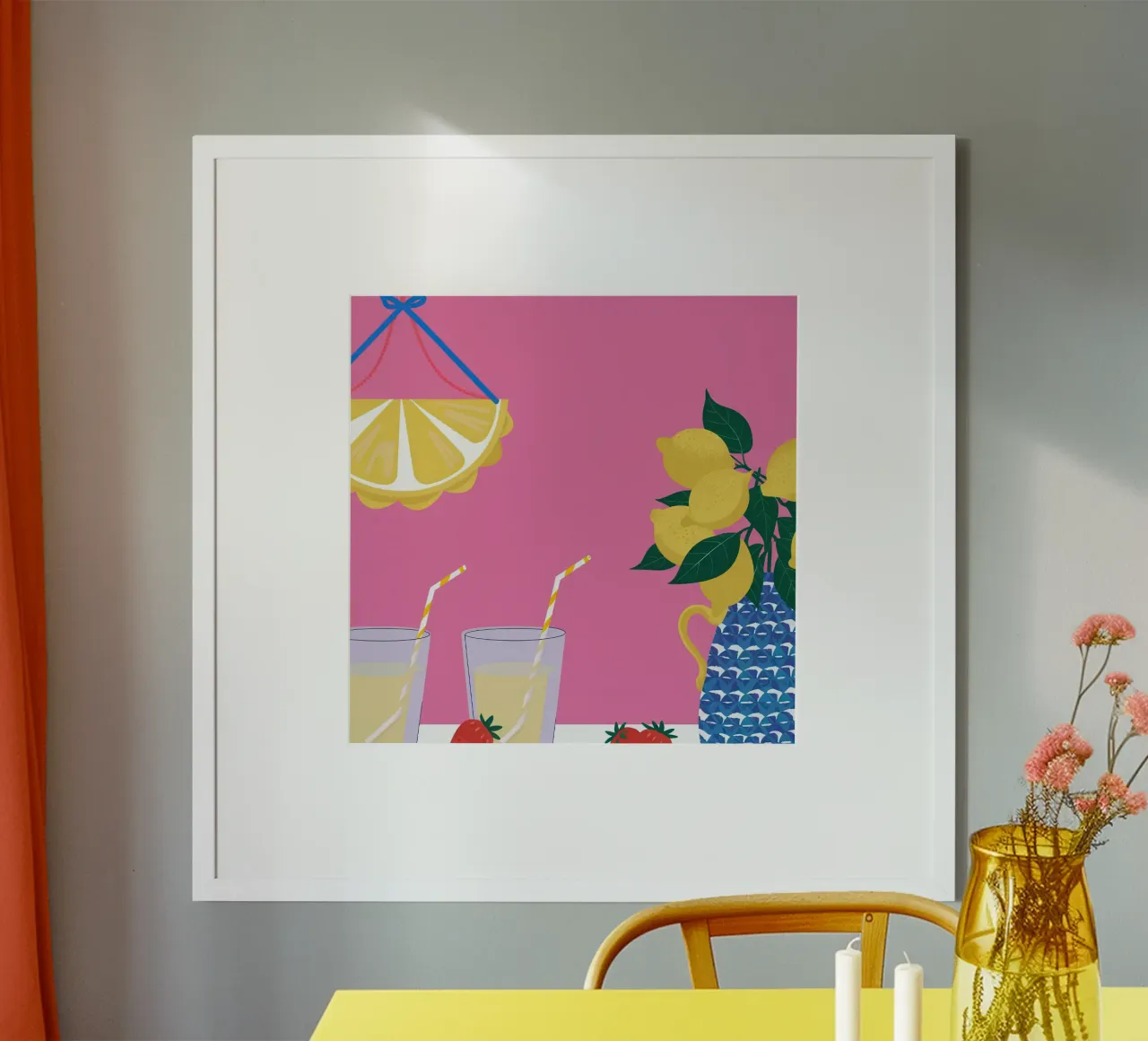 Lemony Pink Lemonade poster con telaio in alluminio da Bruce Juice