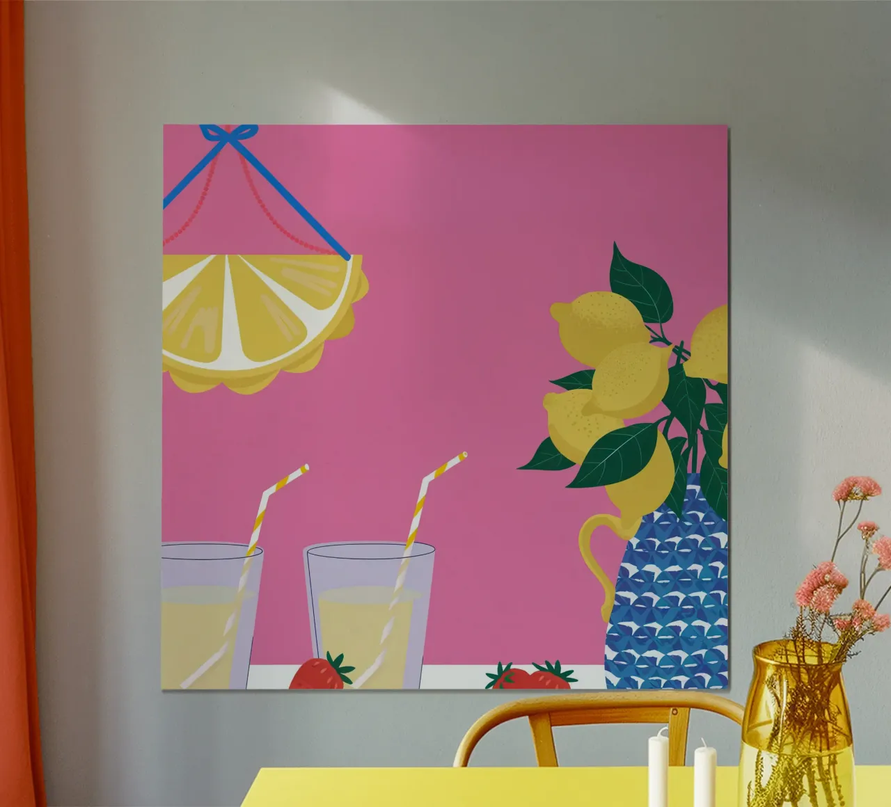 Lemony Pink Lemonade poster con telaio in alluminio da Bruce Juice