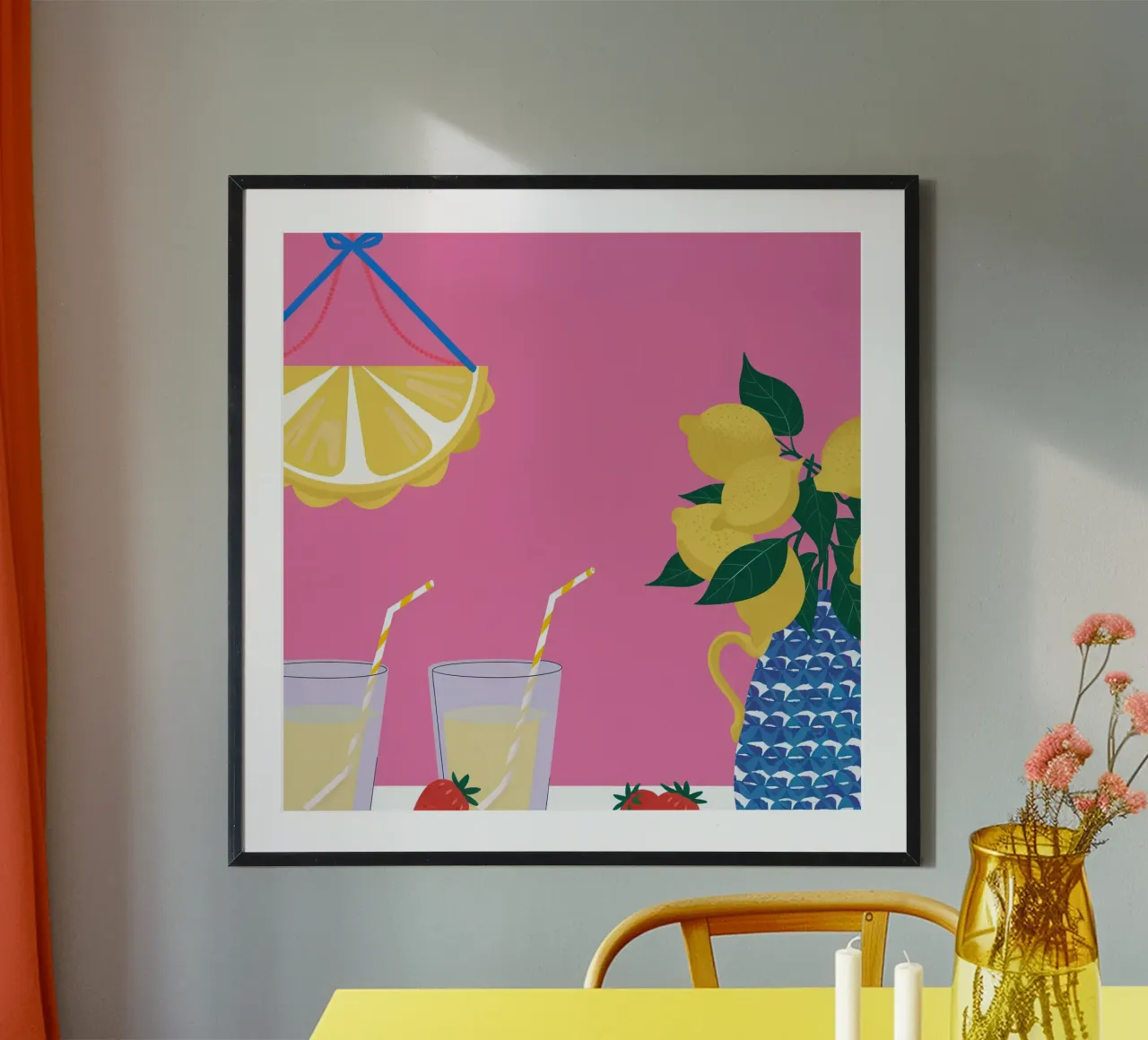 Lemony Pink Lemonade poster con telaio in alluminio da Bruce Juice
