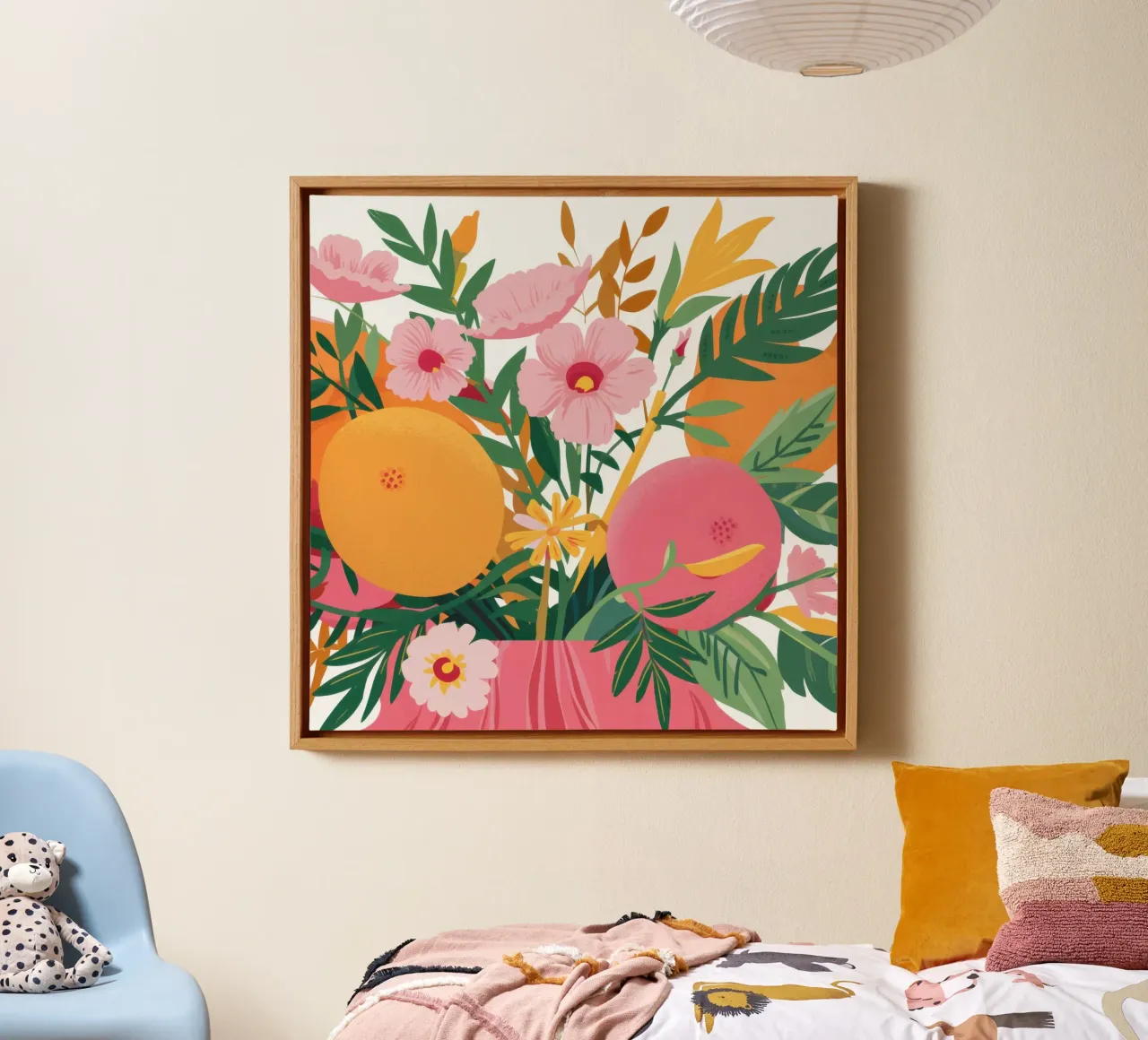 Abstracte bloemenuitbarsting canvas met Baklijst van Astra Mist