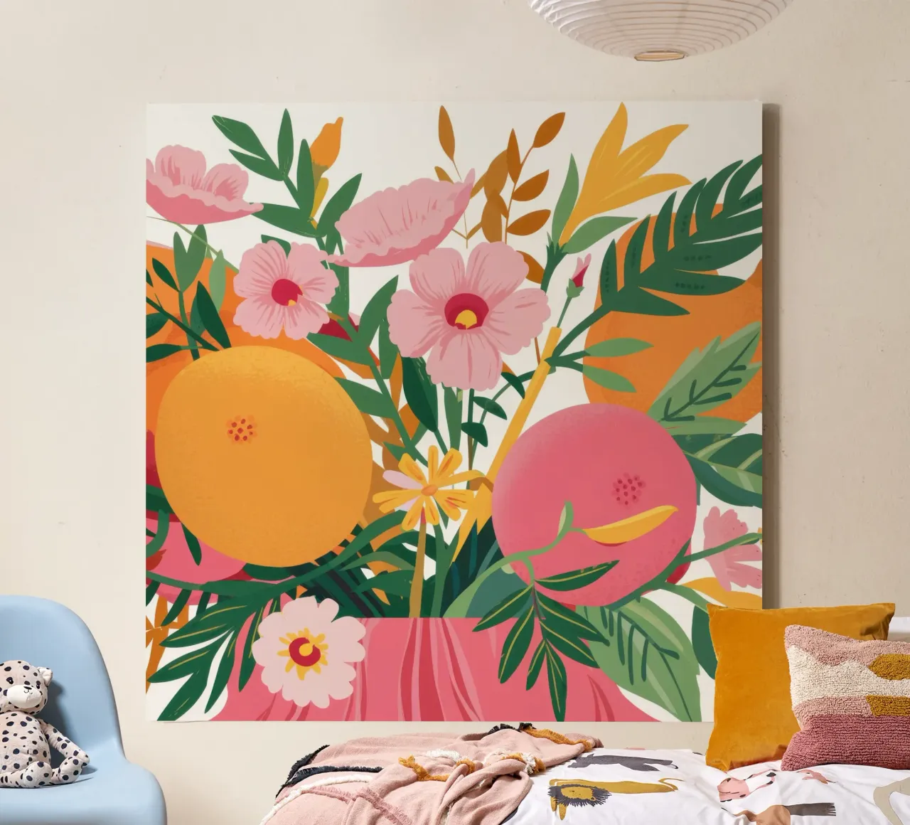 Abstracte bloemenuitbarsting canvas met Baklijst van Astra Mist