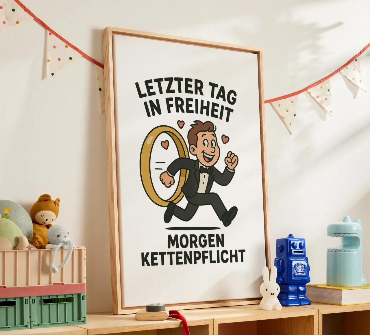 Letzter Tag in Freiheit - morgen Kettenpflicht - Junggeselle tela con Cornice a cassetta da lorbass
