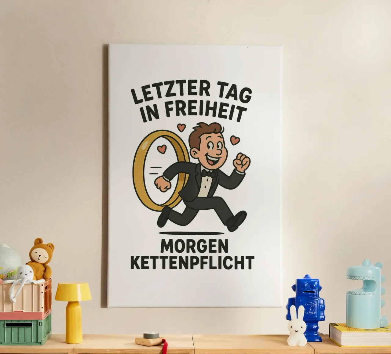 Letzter Tag in Freiheit - morgen Kettenpflicht - Junggeselle tela con Cornice a cassetta da lorbass