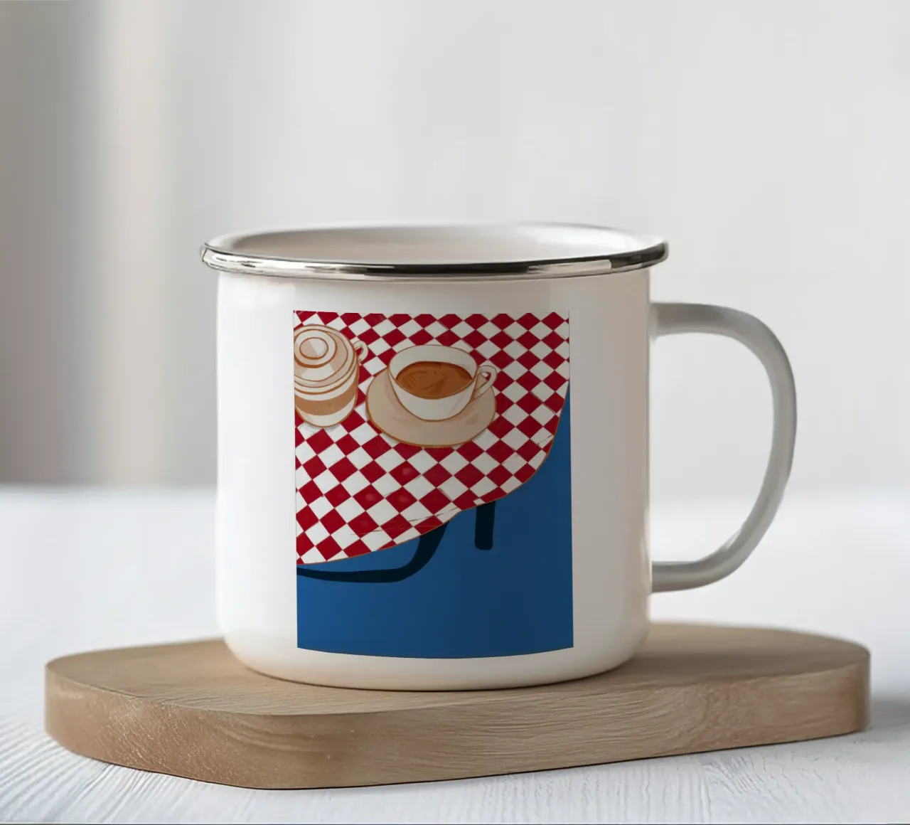 Angolo del caffè a scacchi tazza in smalto da Snow Mist