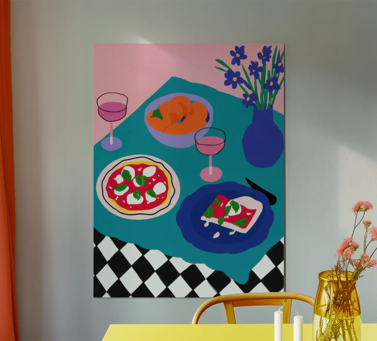 Rooftop Pizza Romance poster con telaio in legno da Bruce Juice