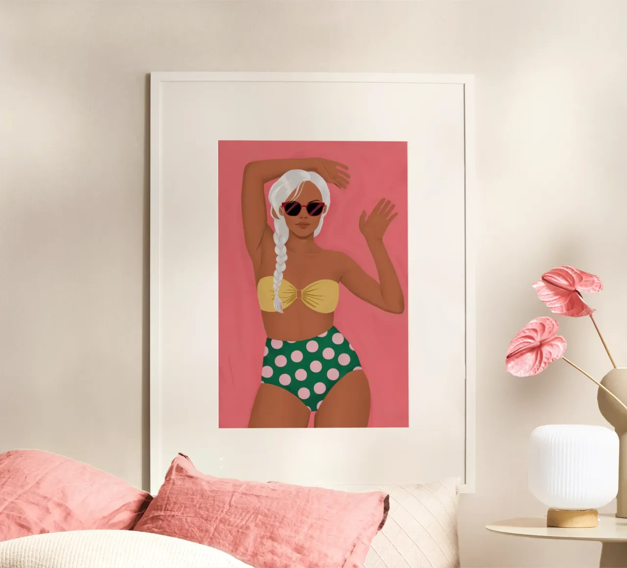Bikini Poise a pois poster con telaio in plastica da Bruce Juice
