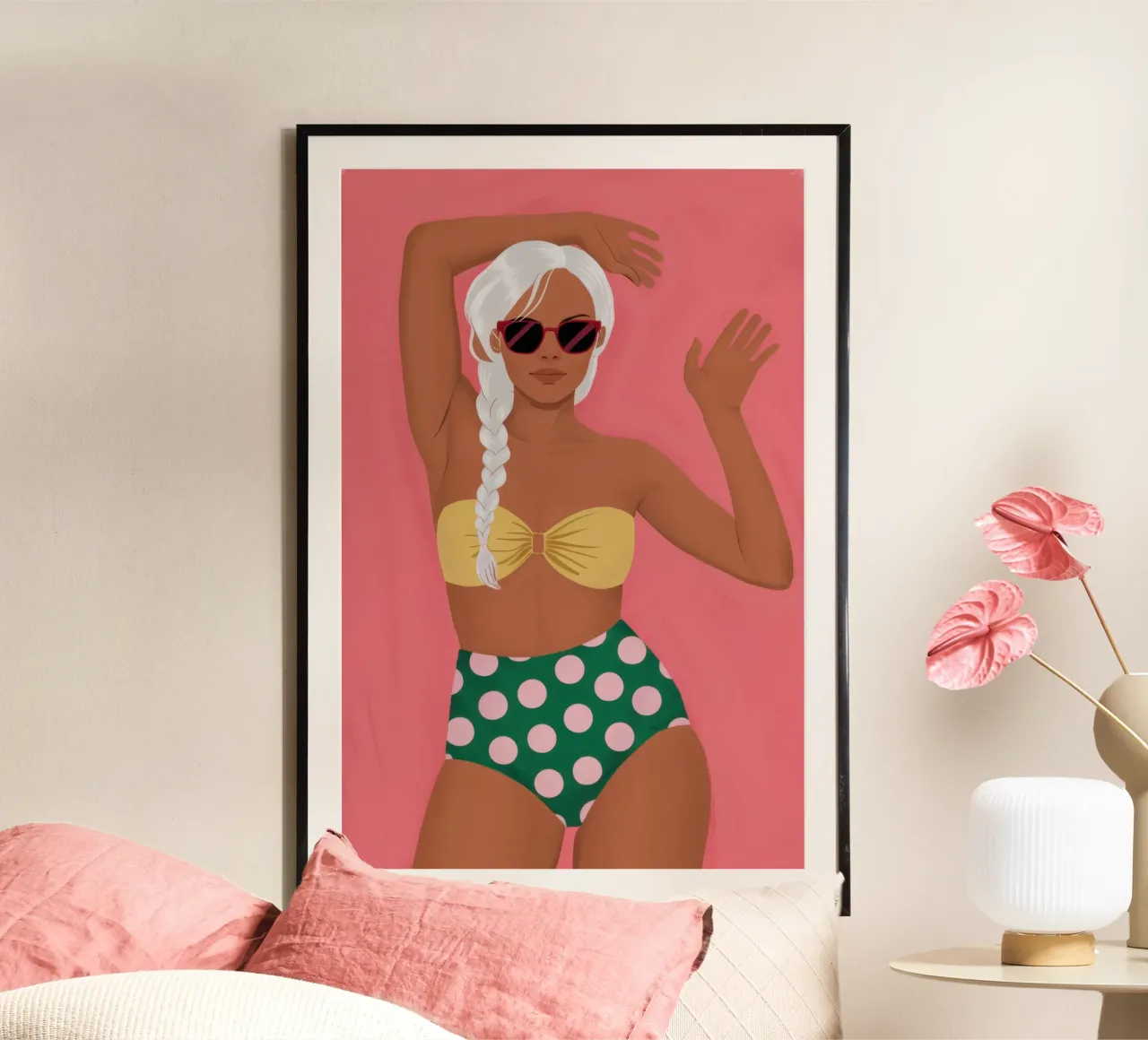 Bikini Poise a pois poster con telaio in plastica da Bruce Juice
