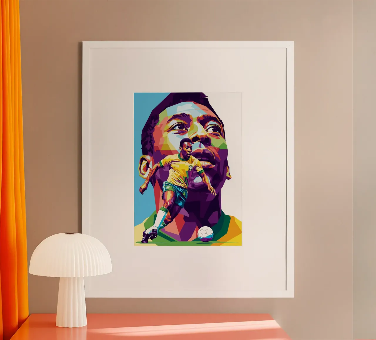 Ritratto pop art colorato di Pele poster con telaio in legno da Hantamrata