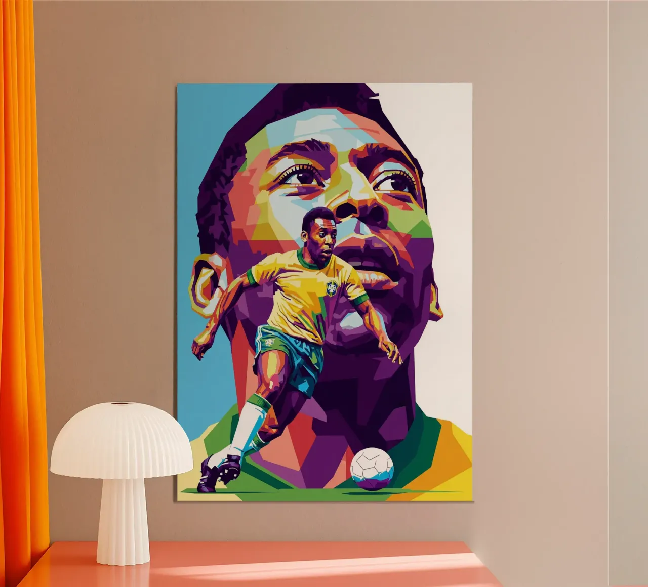 Ritratto pop art colorato di Pele poster con telaio in legno da Hantamrata