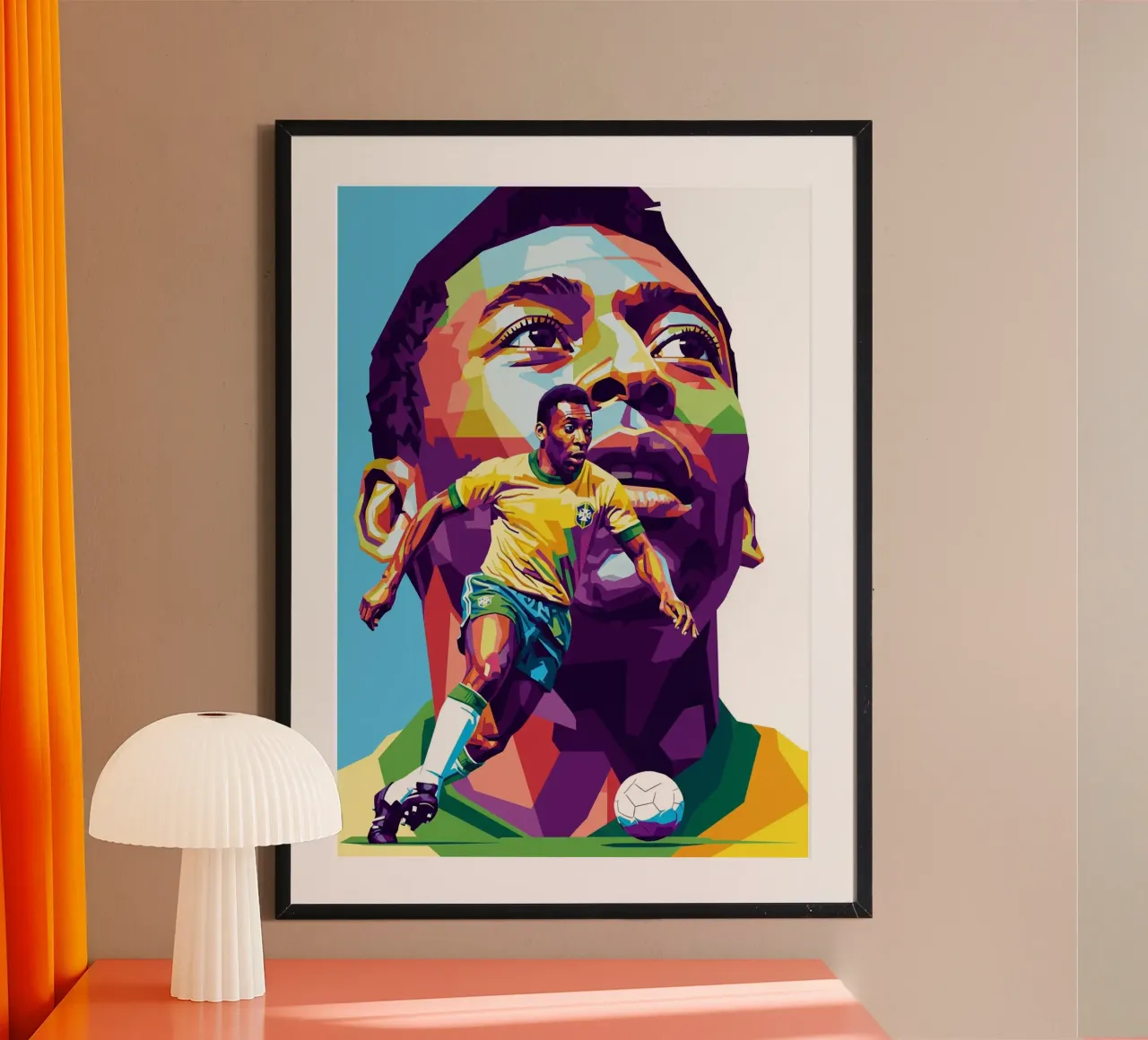 Ritratto pop art colorato di Pele poster con telaio in legno da Hantamrata