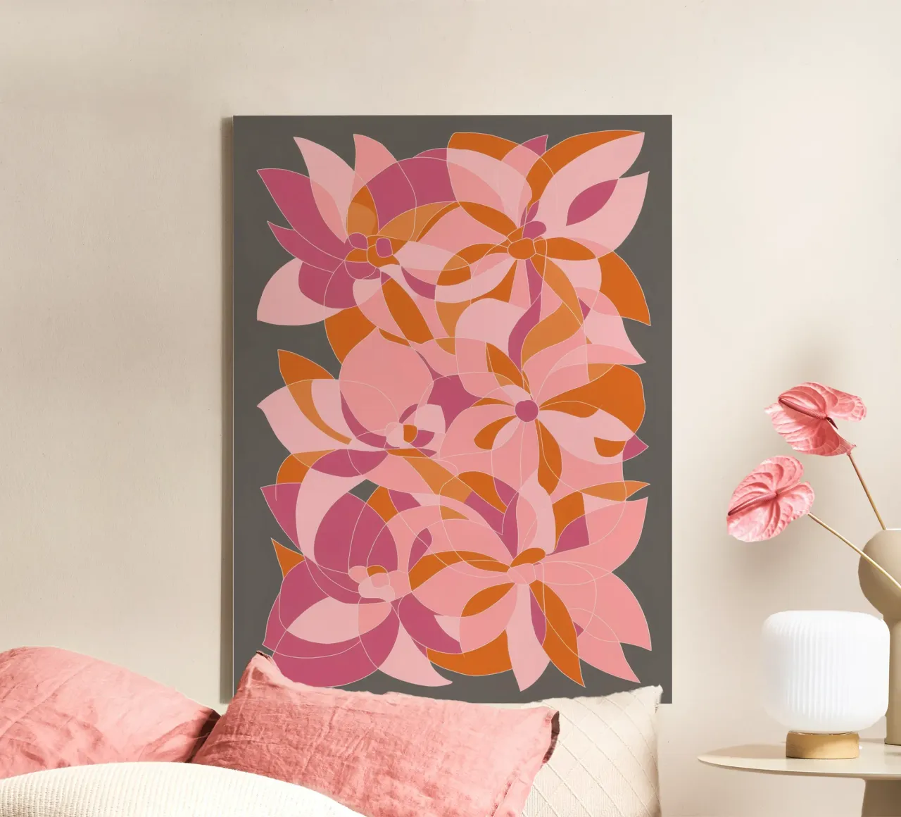 Abstracte bloemblaadjescascade canvas met Baklijst van Bruce Juice