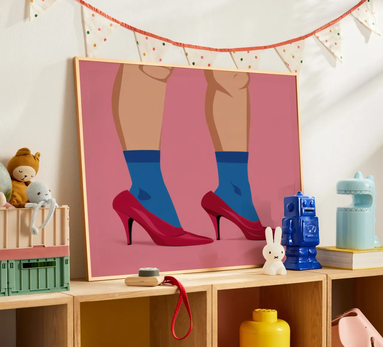 Tacchi fucsia Poise poster con telaio in legno da Snow Mist
