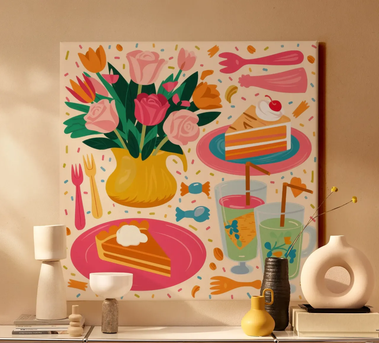 Blijde plakjes taart canvas met Baklijst van Bruce Juice