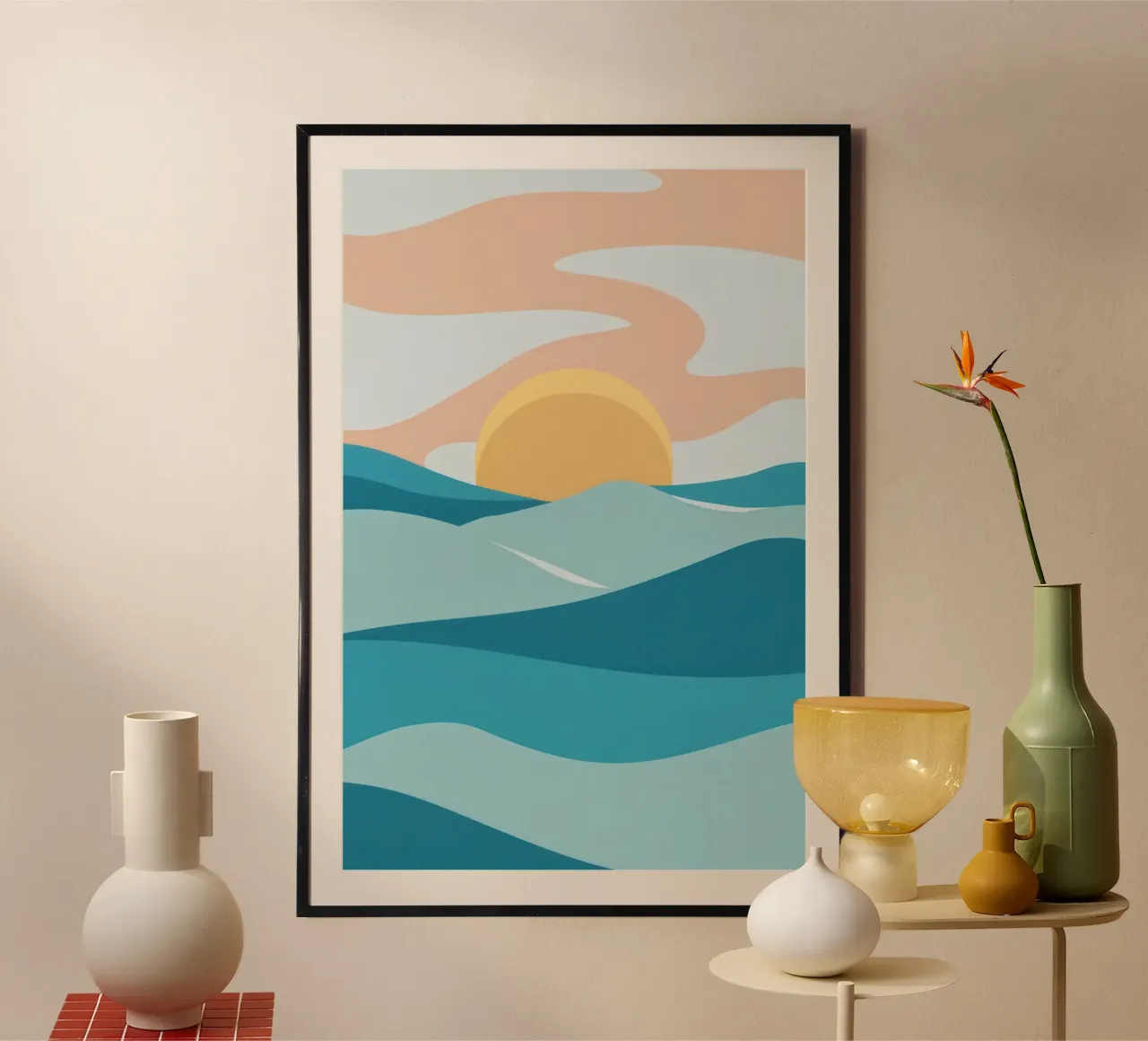 Alba serena in montagna poster con telaio in plastica da Astra Mist