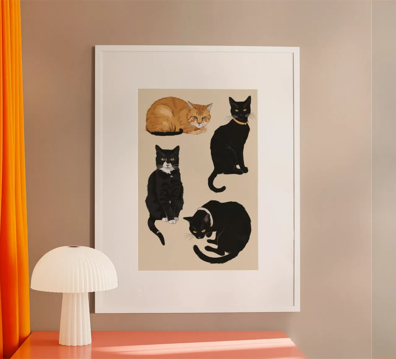 Quartetto di gatti Notturno poster con telaio in plastica da Bara Suara