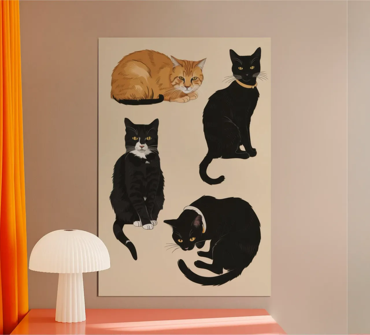 Quartetto di gatti Notturno poster con telaio in plastica da Bara Suara
