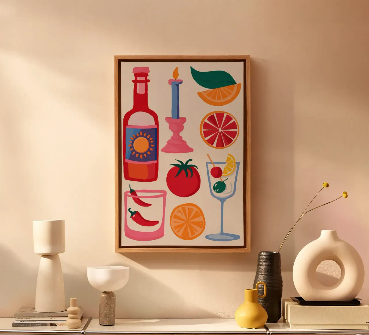 Mediterranean Table Spread canvas with Floater frame by Bruce Juice