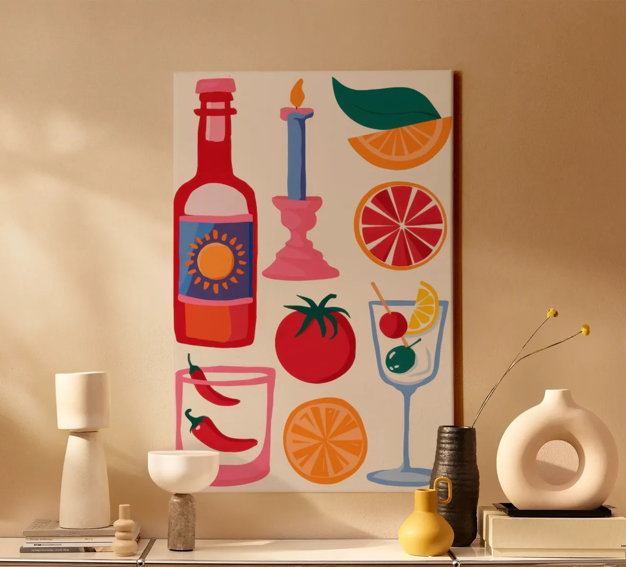 Mediterranean Table Spread canvas with Floater frame by Bruce Juice