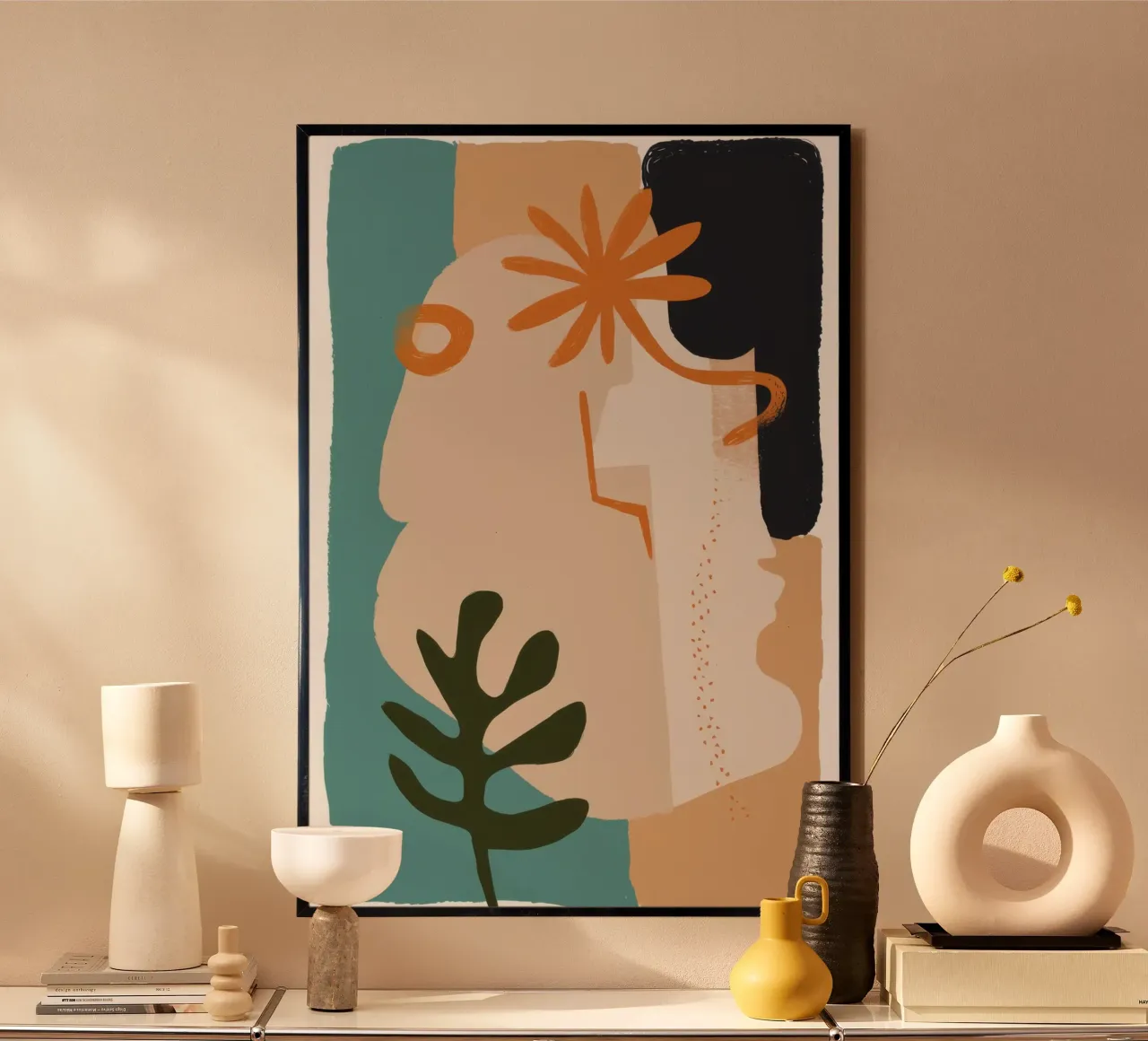 Forme di terra che sussurrano poster con telaio in legno da Bara Suara