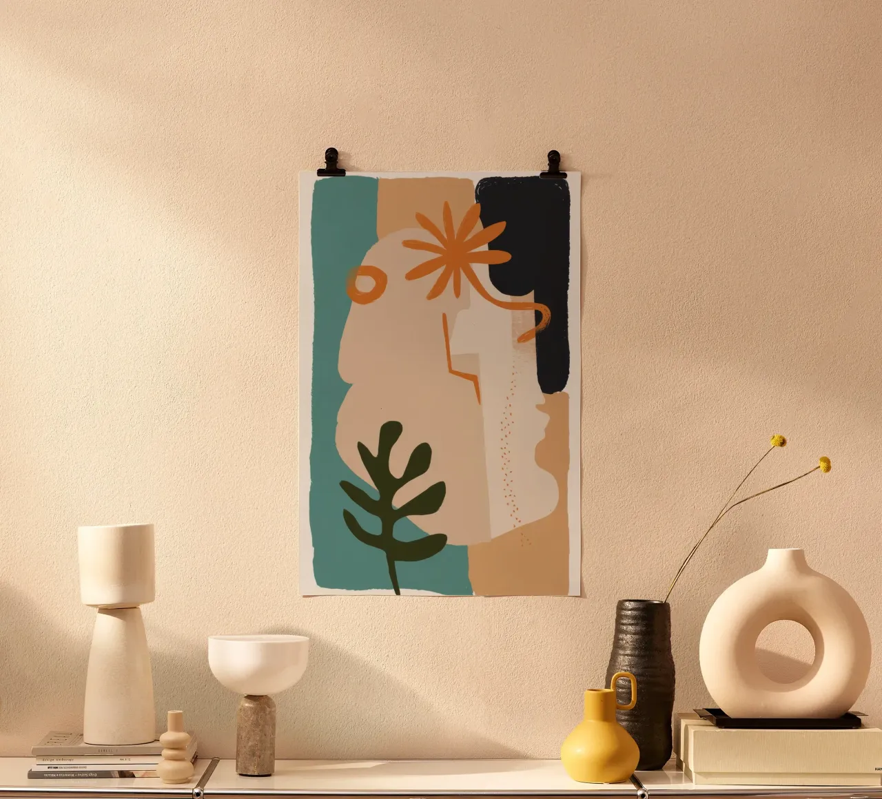Forme di terra che sussurrano poster con telaio in legno da Bara Suara