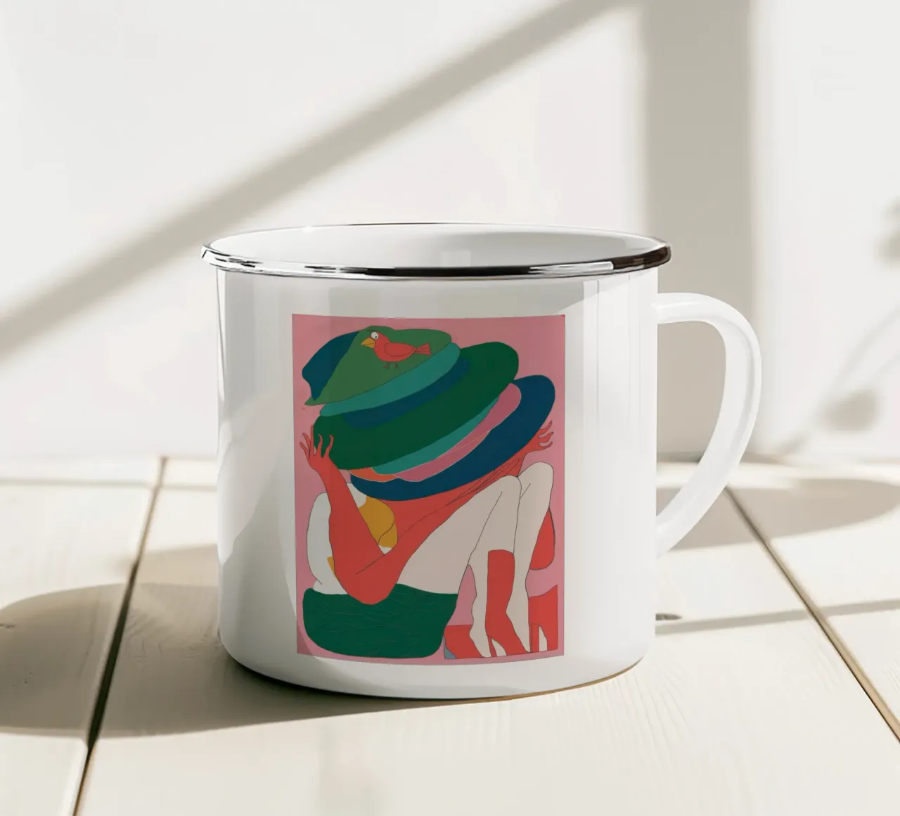 Donna dal cappello enigmatico tazza in smalto da Snow Mist