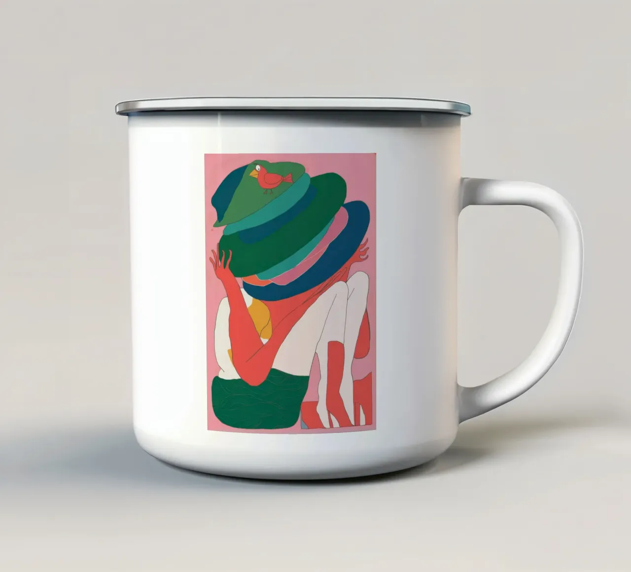 Donna dal cappello enigmatico tazza in smalto da Snow Mist