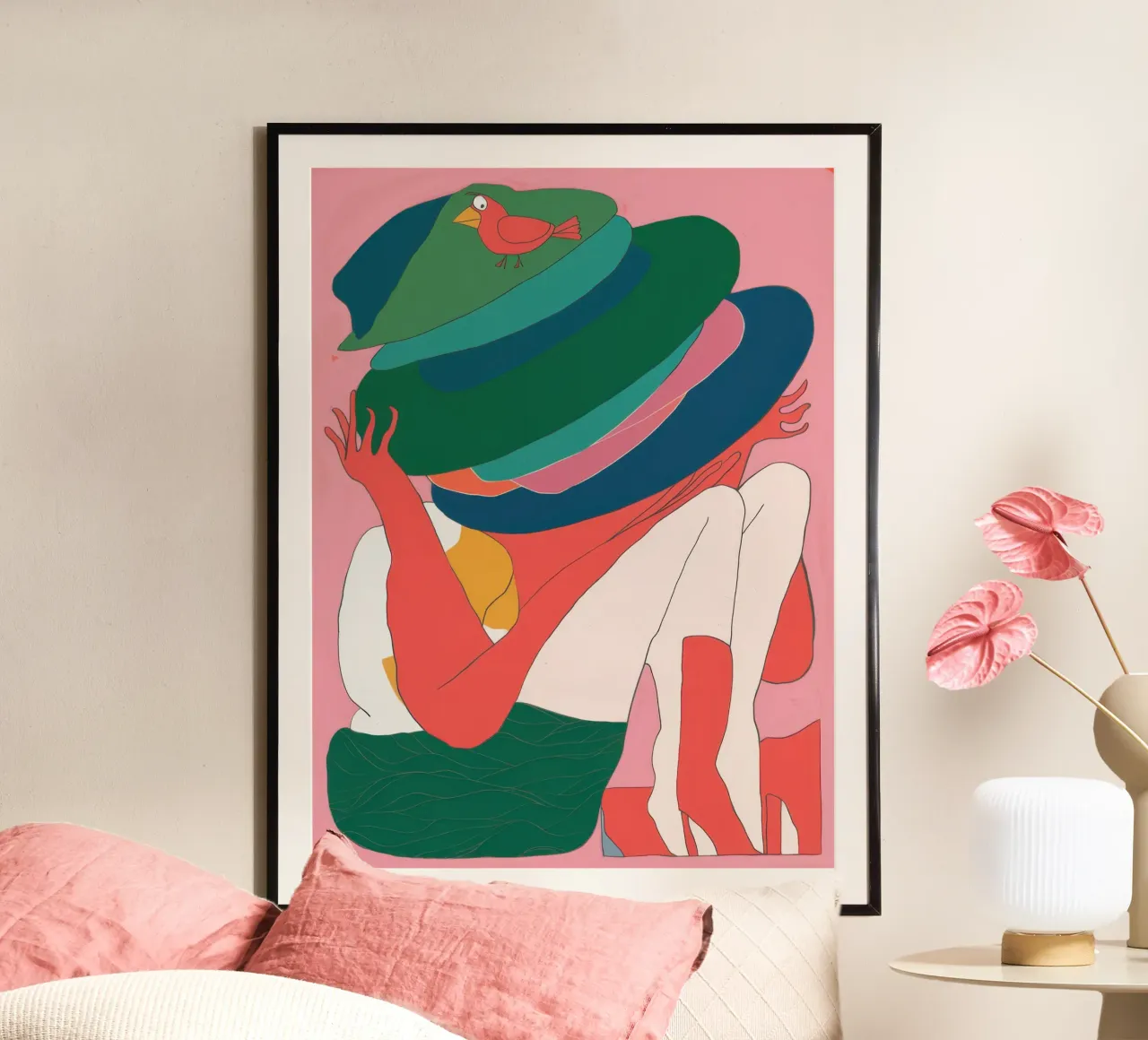 Donna dal cappello enigmatico poster con telaio in plastica da Snow Mist