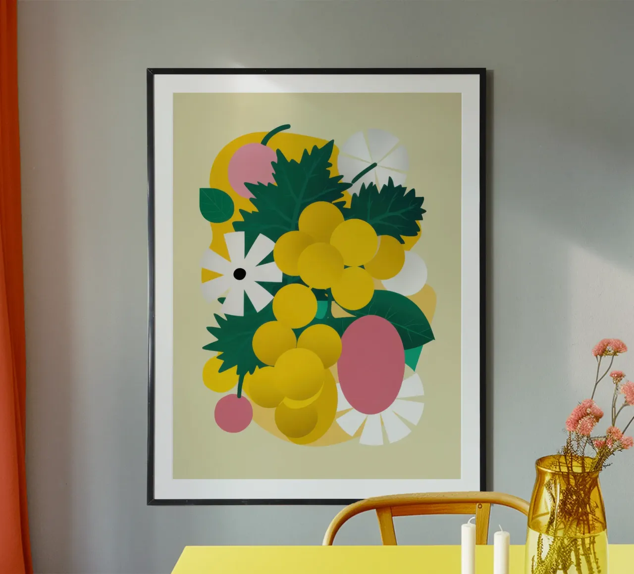 Uva e agrumi poster con telaio in legno da Bruce Juice